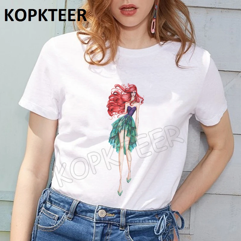 

Women Clothes 2019 New Cotton Harajuku Aesthetics T Shirt Ariel Print Short Sleeve Tops & Tees Fashion Casual Couple T Shirt