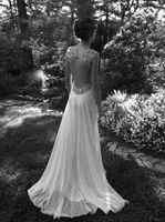 2014 New Arrival Amarzing V Neck Chiffon A line Crystal Wedding Dresses With Open Back Free Shipping