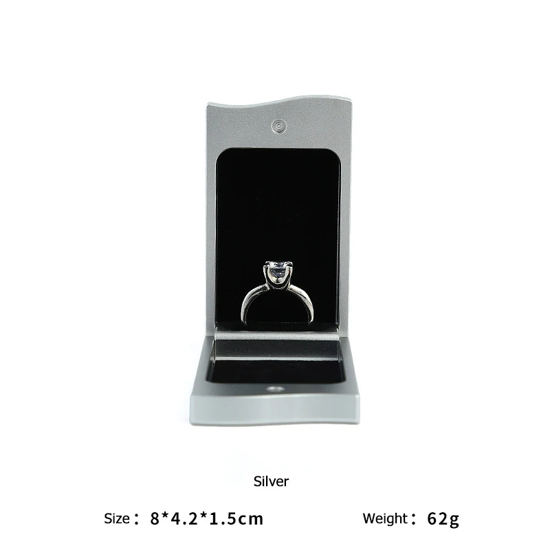 Предложение кольцо ювелирные изделия Gif коробка золото серебро Металл Бархат выстроились обручальное свадебное кольцо с бриллиантом Дисплей Держатель Витрина вращающийся - Цвет: Серебристый