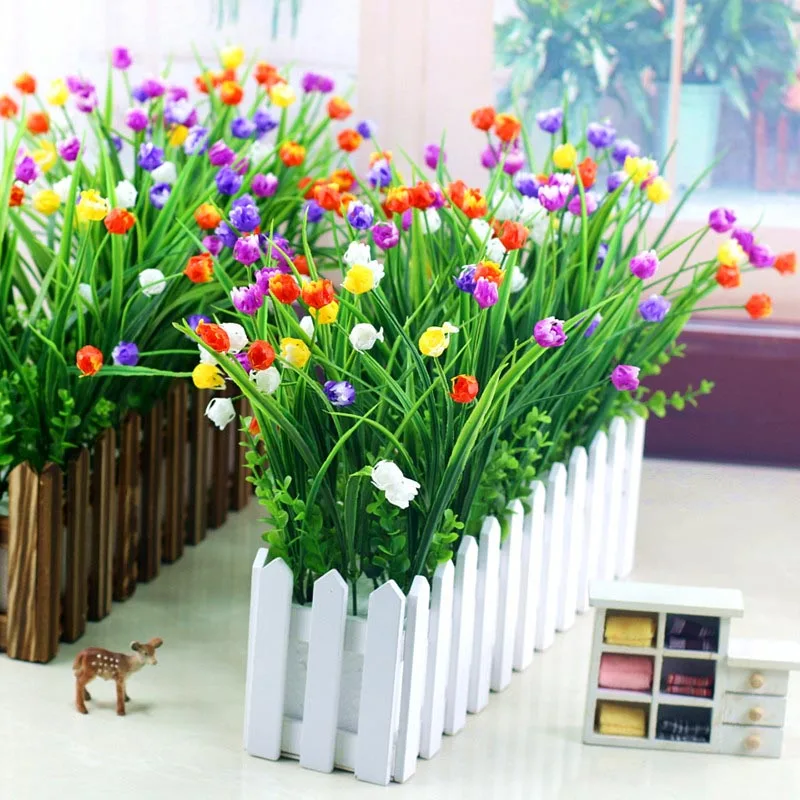 Flone Artificial Plastic Fake Flowers 35cm Small Flower Bouquet Tulip Home Living room Warm Decoration Garden Artificial Flowers (28)