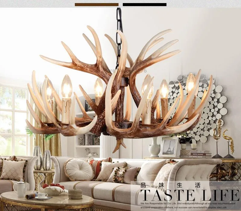 Europe E14 Candle Antler Chandelier American Retro Resin Deer Horn Pendant Lamps Home Decoration Lighting Suspension Luminaire5