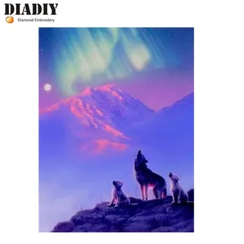 

Full SquareRound Drill 5D DIY Diamond Painting "Wolf howling" 5D Embroidery Cross Stitch Mosaic Home Decor