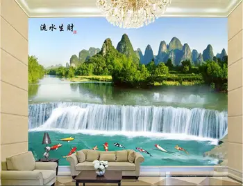 

3d wallpaper custom photo non-woven mural wall sticker carp mountain flowing water falls painting 3d wall room murals wallpaper