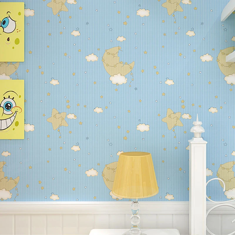 Modern Cartoon Starry Night Moon And Stars Children Wallpaper Room Non Woven Sky Kids Wallpapers Boy Girls Room Pink Blue Creamy Wallpaper Boys Wall Paper Rollswallpaper Room Aliexpress