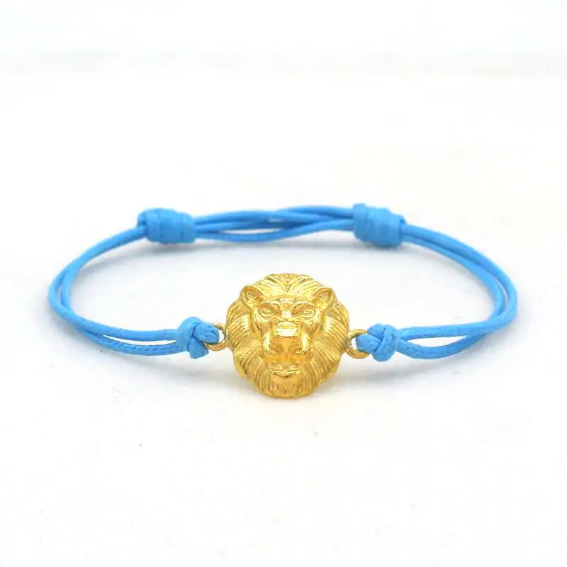 Кожаный браслет-амулет с головой льва, красная веревочная нить, плетеный браслет для мужчин и женщин, браслет-чакра Reiki hombres pulseira - Окраска металла: Light blue rope Gold