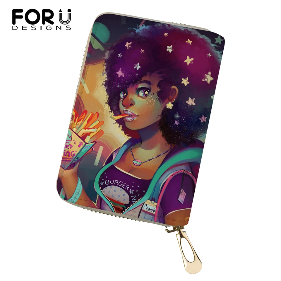 

FORUDESIGNS PU Business Card Holder African Girls Printing Pattern Girls Money Purses Bags Women Fashion Lady Cluth Card Wallets