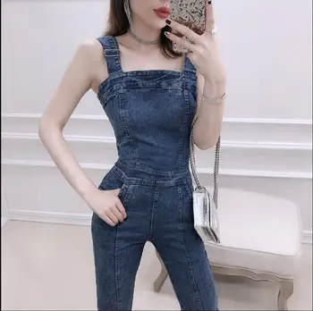 

New Thin Denim Jumpsuit Female Spring 2020 Women Bib Pants Fashion Tide Wrapped Chest Straps Jumpsuit Tight Nine Pants