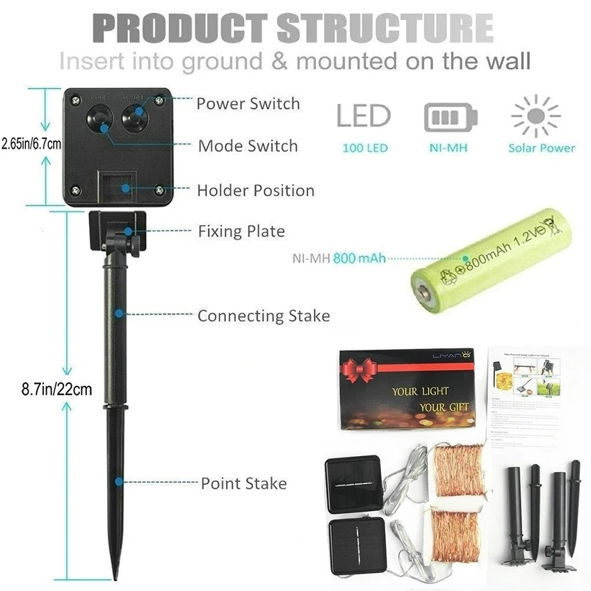 10 м 20 м светодиодный светильник на солнечных батареях s медный провод 8 режимов наружный Сказочный светильник для рождественского сада дома праздника украшения