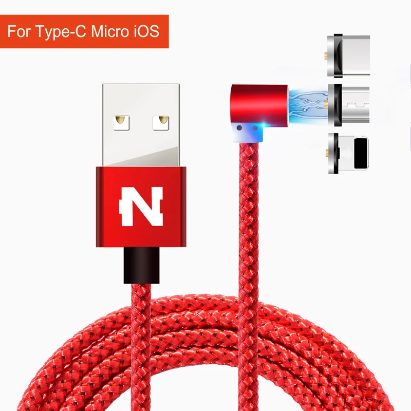 NOHON Магнитный USB кабель для iPhone samsung S10 type C Магнитный кабель для зарядки и передачи данных Micro USB кабель кабели для мобильных телефонов - Цвет: Red Cable 3 Plugs