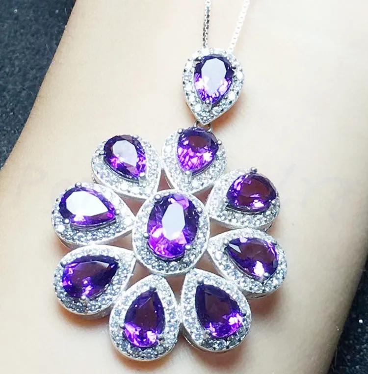 amethyst crystal necklace sterling silver