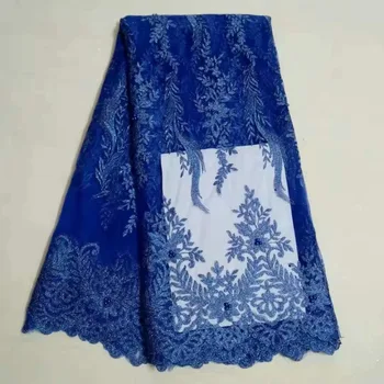 

Blue Color Luxury French Mesh Lace Fabric 2019 High Quality Nigerian Lace Fabric Handmade Beaded Lace for Wedding Party