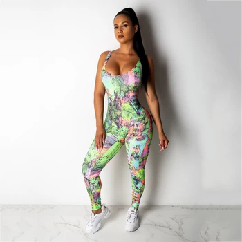 

Serpentine Printed Spaghetti Strap Backless Bandage Women Jumpsuits Summer Elegant Sleeveless Hollow out Bodycon Pencil Rompers