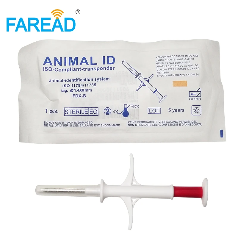 

1.4x8mm/2.12x12mm ISO11784/5 FDX-B RFID Chip Implant Veterinary Pet Fish Injector Syringe with Glass Tag Animal ID Microchip