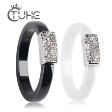 Retângulo aaa zircon cerâmica anel para festa de prata feminino cerâmica anéis dedo jóias fêmea 3mm fina empilhamento cauda anel jóias(China)