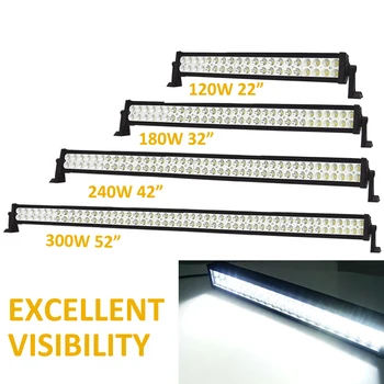 

22 32 42 52 Inch 120W 180W 240W 300W Led Light Bar Flood Spot Combo Beam Offroad Work light for Trucks 4X4 Roof 24V 12V