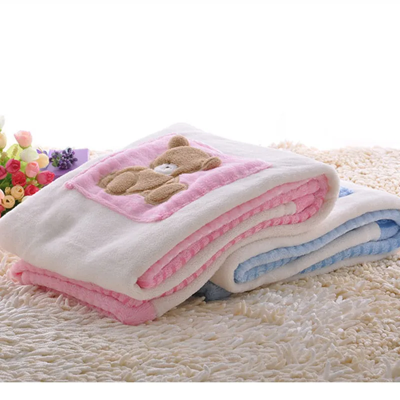 Детское одеяло, утепленное одеяло из кораллового флиса с медведем, детское одеяло для пеленания, детская коляска для новорожденных, детское постельное белье, Bebe, одеяло s