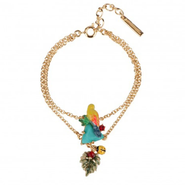 

France Fashion Color Parrot Enamel Charm 2 layer European Jewelry Give Girlfriend Valentine's Day Present