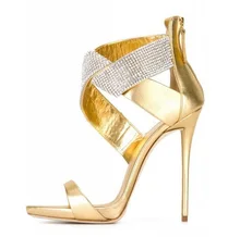 Sexy Crystal Cross Strap High Heel Sandals Women Cut-out Peep Toe Back Zipper Dress Shoes Thin Heels Sandals 2018 Free Ship cross strap back zipper sandals