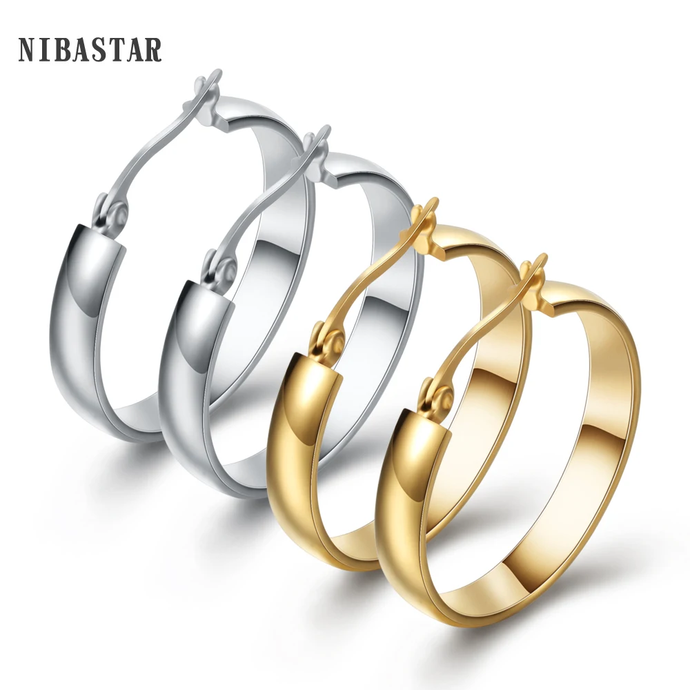 NIBASTAR New Hoop Earrings Stainless Steel Two Colors Jewelry Fashion