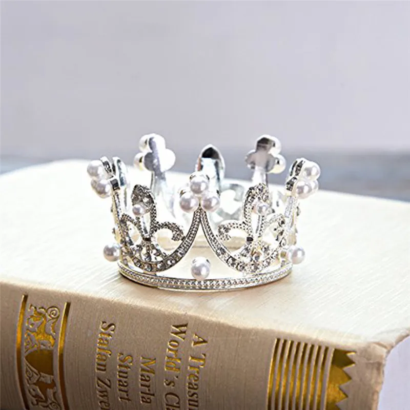 4YANG Mini Crown Cake Topper Crystal Pearl Tiara Children Hair Ornaments for Wedding Birthday Party Cake Decorating Tools