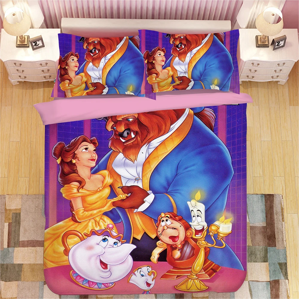 Beauty and the beast queen size bedding set disney bed sheet set 3d girl princess duvet cover baby gift pillow case kid - Цвет: swp16