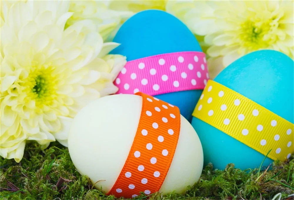 Laeacco Flower Egg Ribbon Grass Baby Child Photography Backgrounds Customized Photographic Backdrops For Photo Studio | Электроника