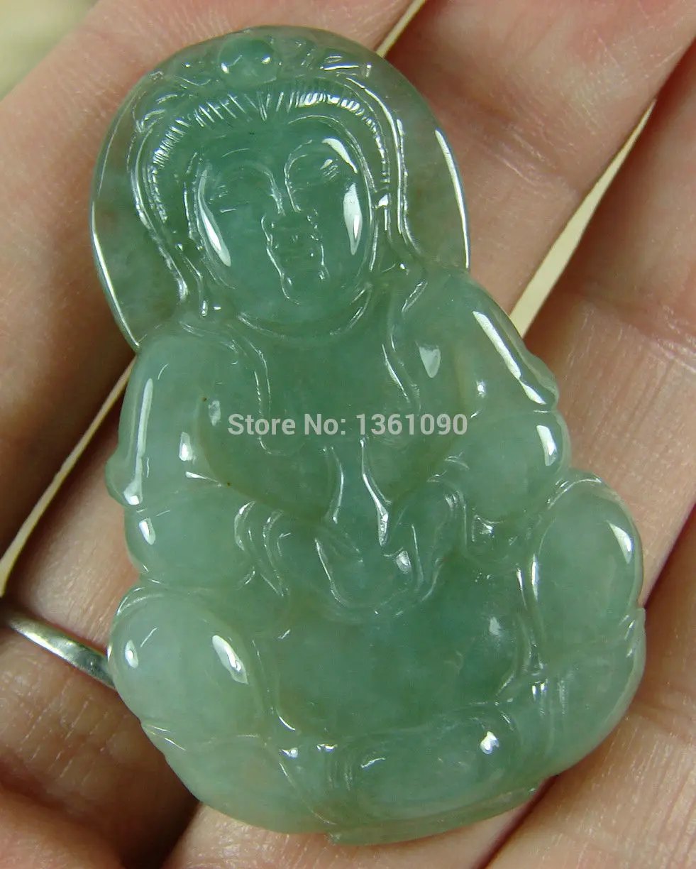 

003424 Certified Icy Green stone Kwanyin Natural A Jadeite Pendant