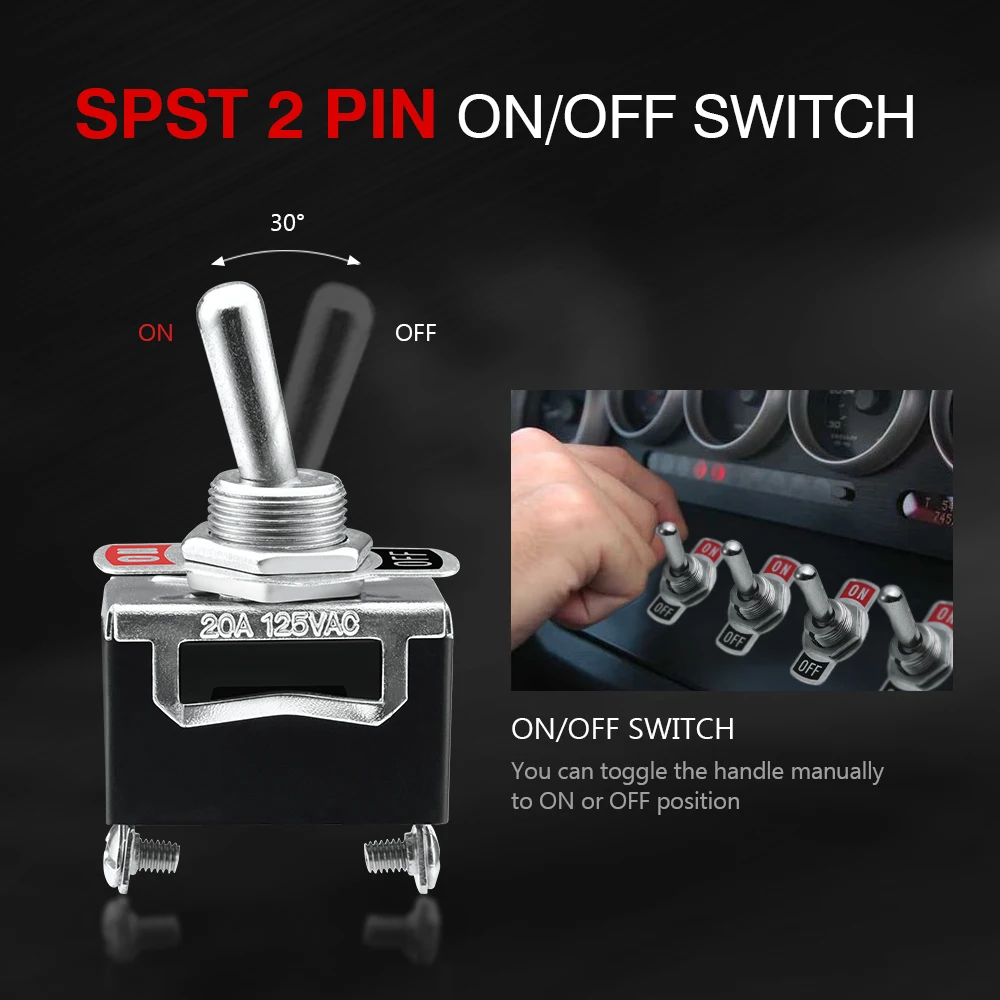 MICTUNING 6 шт. SPST 2Pin вкл/выкл клавишный тумблер сверхмощный 15A 250 В/20A 125 в