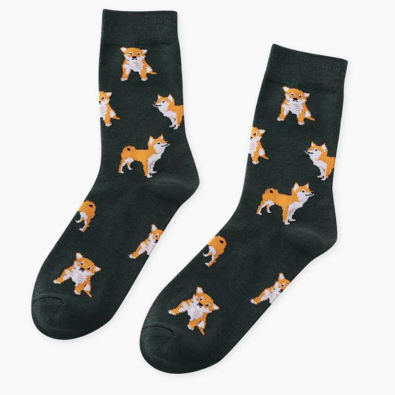 Kawaii/хлопковые носки из чесаного хлопка с рисунком забавная собачка Шиба ину корги, милые повседневные носки с рисунками животных высокого качества