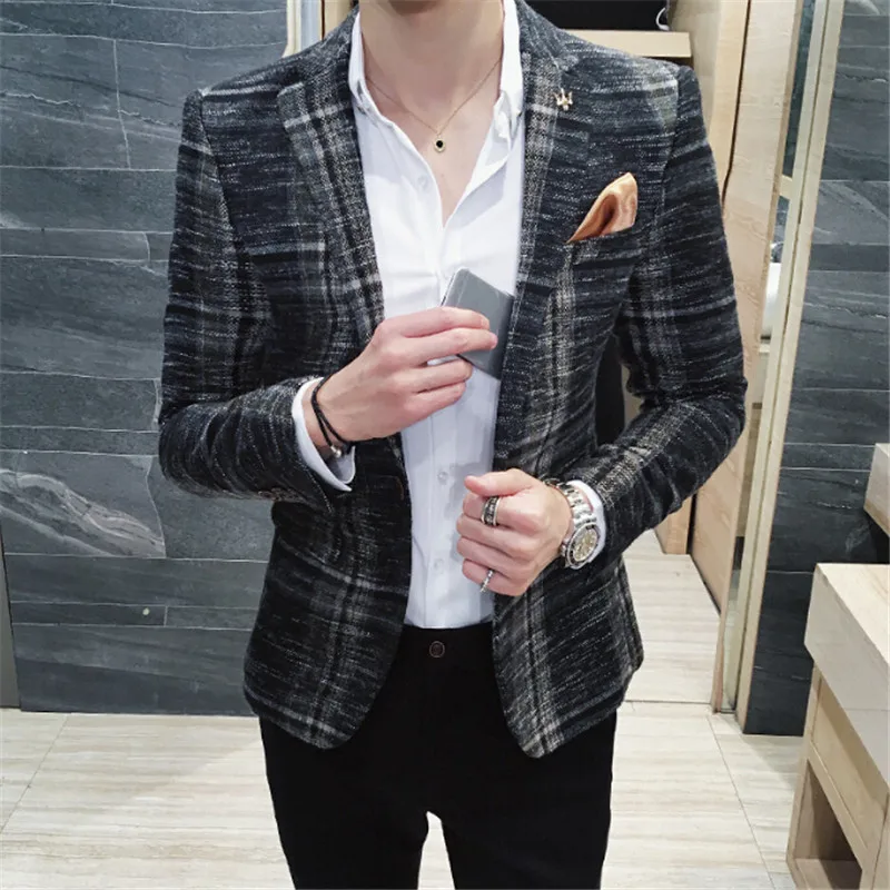 Официальный мужской модный Блейзер, куртка, плюс размер, приталенный костюм, Блейзер, брендовый дизайн, мужской повседневный костюм - Цвет: Dark grey