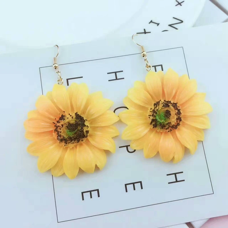 

Fashion Women Jewelry Long Acrylic Sunflower Drop Earrings