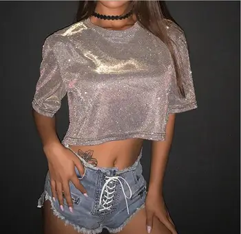 

Summer women's new fashion flash loose navel T-shirt