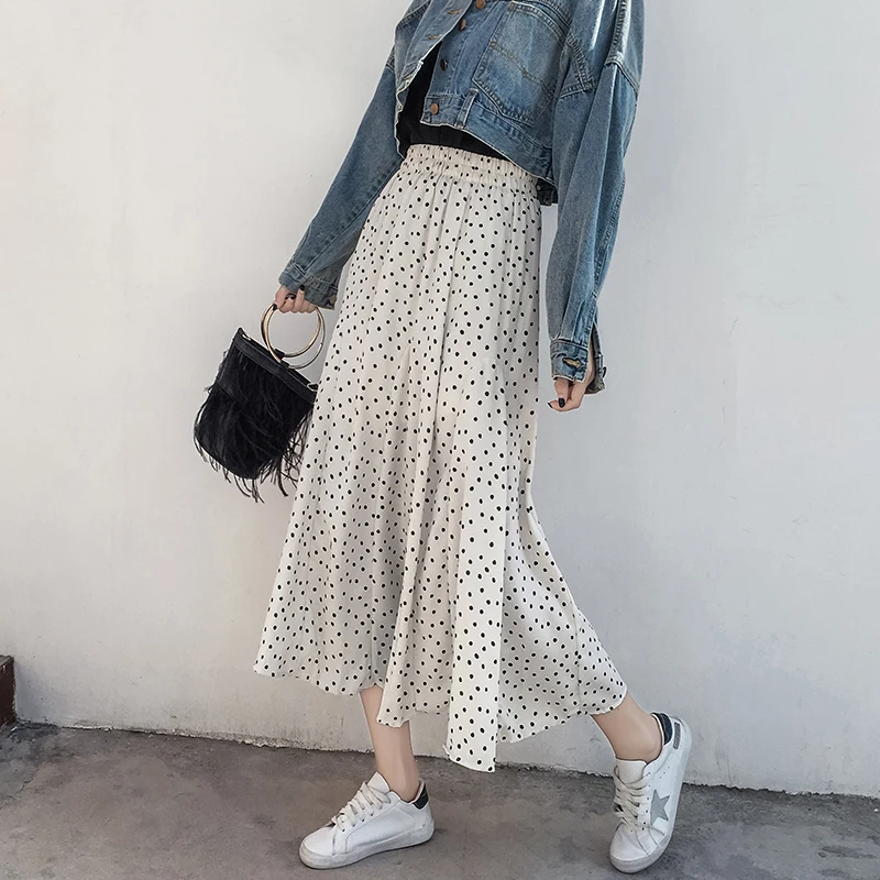 

2019 Summer vintage high waist skirt Dot print skirts womens punk rock style boho streetwear jupe femme