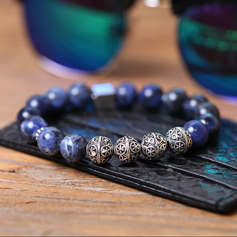 

Mcllroy beaded bracelets men natural stone beads thai silver bracelets bangles 3 color jewelry charms men valentines day gift