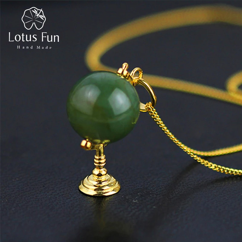 

Lotus Fun Real 925 Sterling Silver Natural Stone Handmade Fine Jewelry Fashion Cute Globe Pendant without Chain for Women