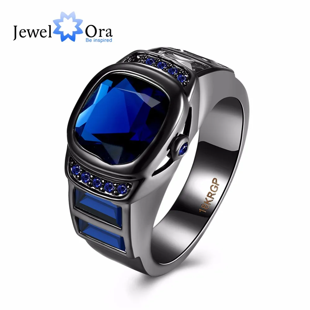 Luxurious Blue Square Cubic Zirconia Party Ring Accessorise Black Gun Color Rings For Womens Fashion Jewelry (JewelOra RI103311)