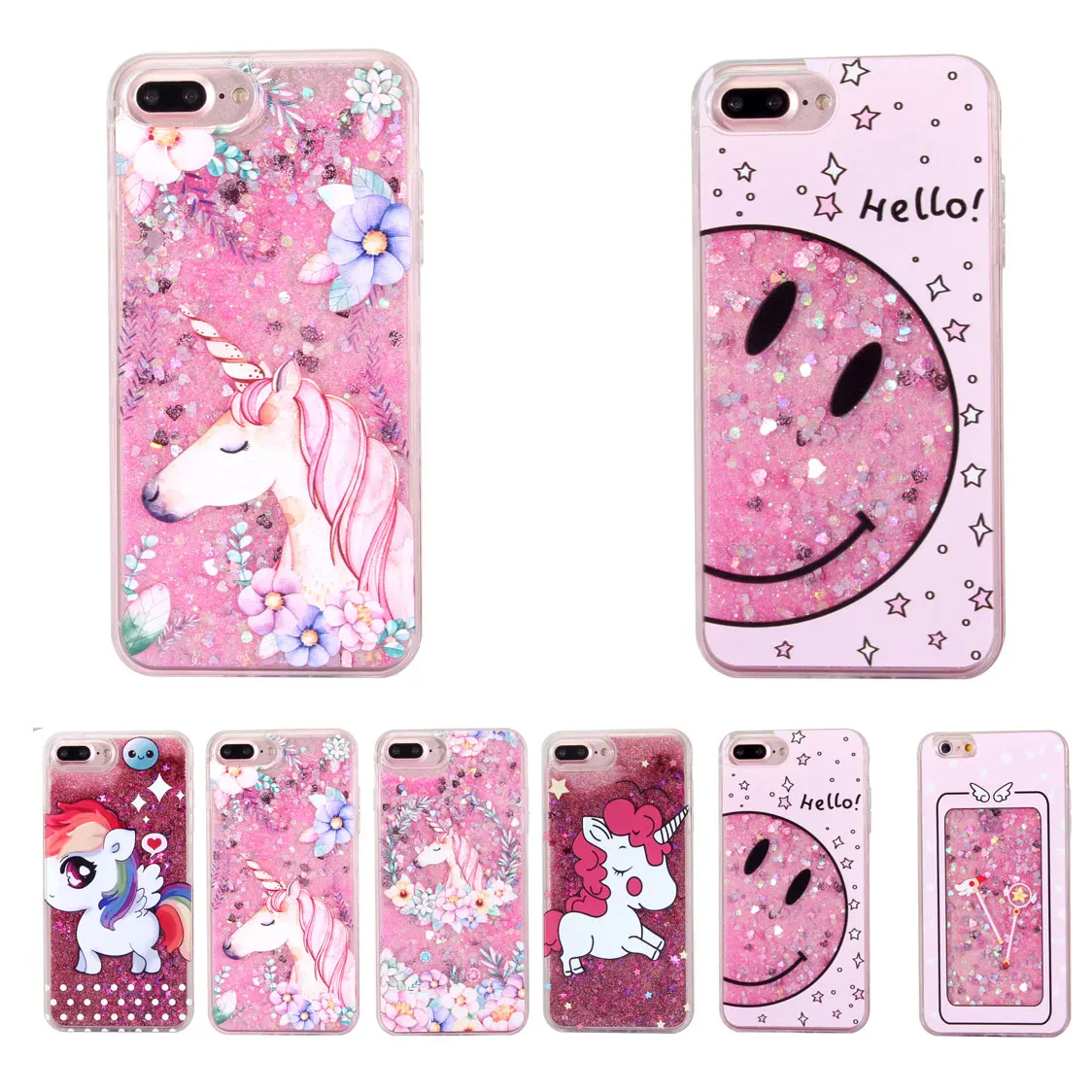 

Luxury Water Liquid Phone Case for iPhone X 8 7 7Plus Smile Rainbow Unicorn Sparkle Glitter Star TPU Cover for iPhone 6 6S Plus