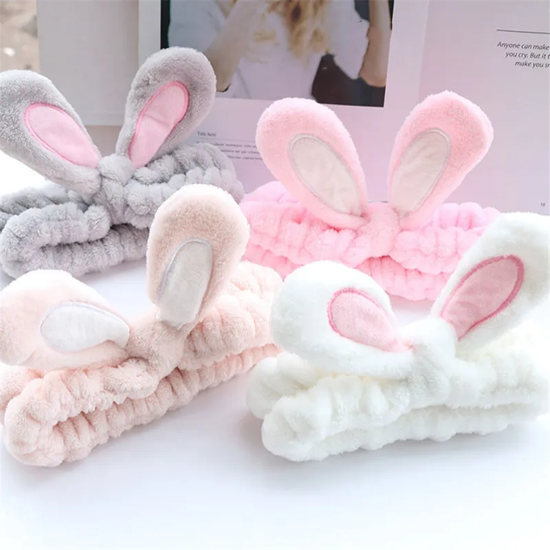 

2019 New Style Patchwork Cute Bunny Ear Hairband Wash Face Clean SPA Headdress Hair Makeup Tools Head Band