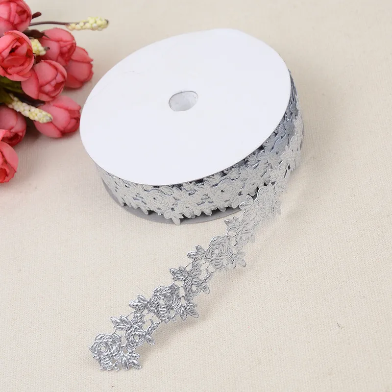 

2 rolls total around 40 yards silver and pink Laser ribbon lace DIY craft material accessory Size 2.5cm width