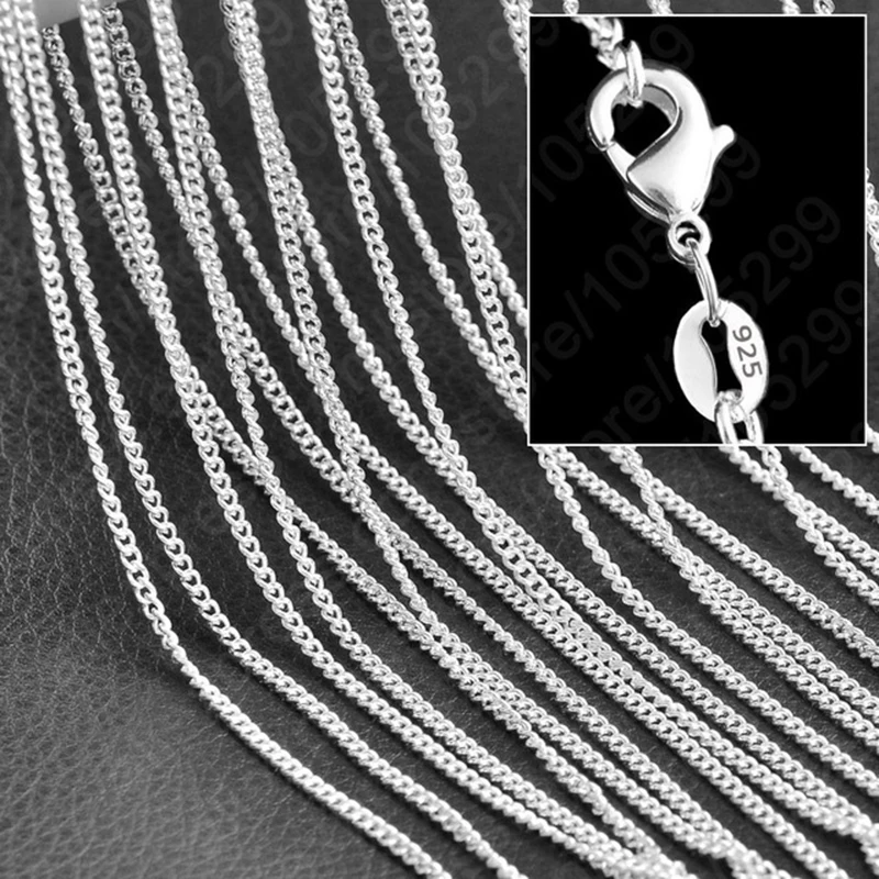 Genuine 925 Sterling Silver 10 PCS Popular Nice Flat Curb Chains Necklace With Lobster Clasps For Pendant Jewelry 16-30'' natural green emerald gemstone necklace pendant genuine 925 sterling silver flower shape pendants fine jewelry