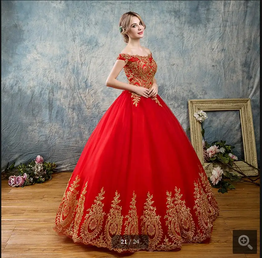 Robe De Mariage бальный наряд красного золота с кружевной аппликацией для матери невесты Платья принцессы Пышное невесты платья Vestido де Novia