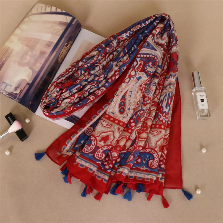 Индивидуальные удобные кисточкой шарф хлопковая вискоза хиджаб платки с принтом мусульманский Арабский исламский тюрбан