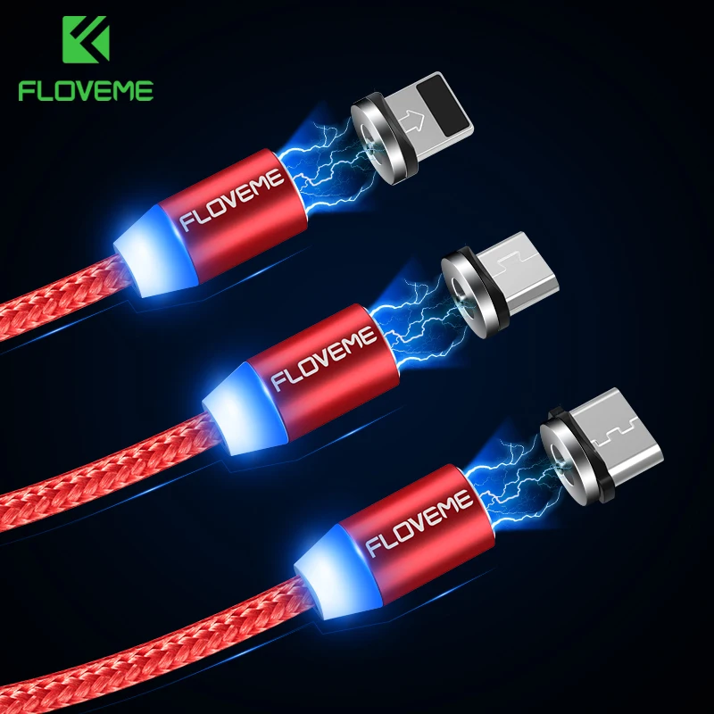 FLOVEME 1 м/2 м светодиодный магнитный кабель, Micro USB кабель type C Магнитный зарядный кабель 2A Плетеный телефонный кабель для iPhone Xr Xs X samsung usb c