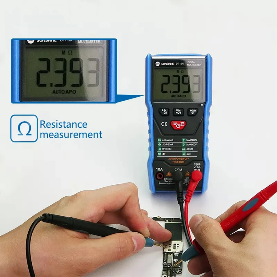 Mini Smart Multimeter Range Mobile Phone Repair Digital Multimeter AC DC Resistance Tester SUNSHINE DT-19N