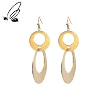 

By Kelly New Fashion Wire Drawing Gold Color Stainless Steel Elegant Metal Geometry Round Long Drop Earrings Jewelry For Women
