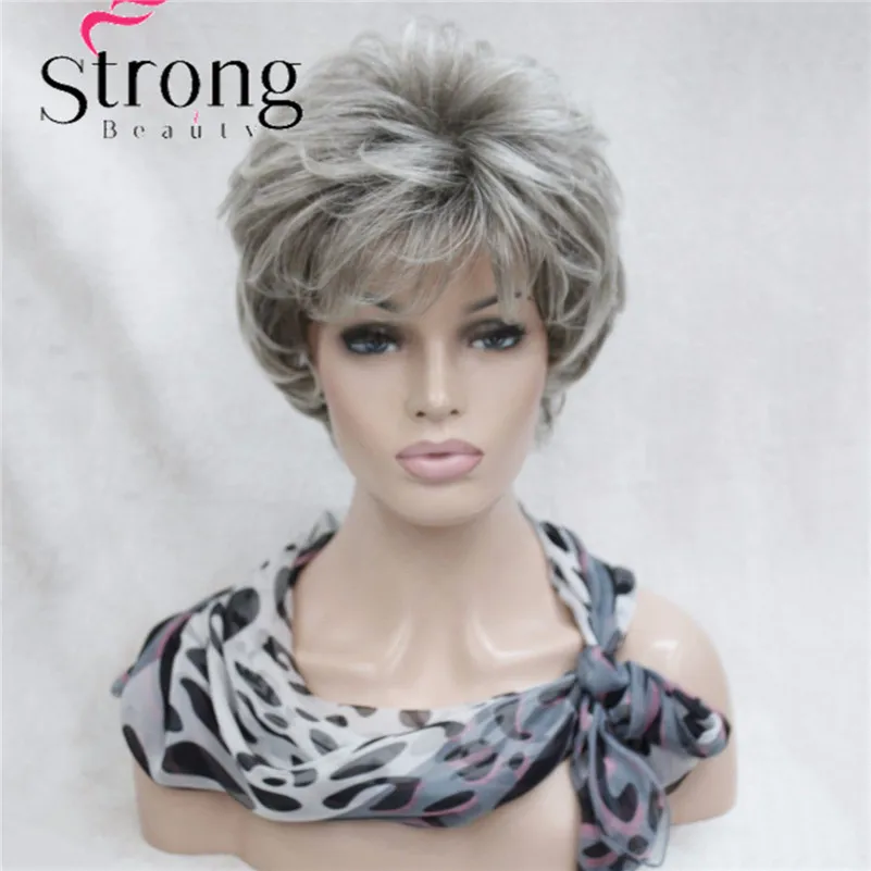 StrongBeauty короткий слоистый серебристо-серый Ombre полный синтетический парик женские парики выбор цвета