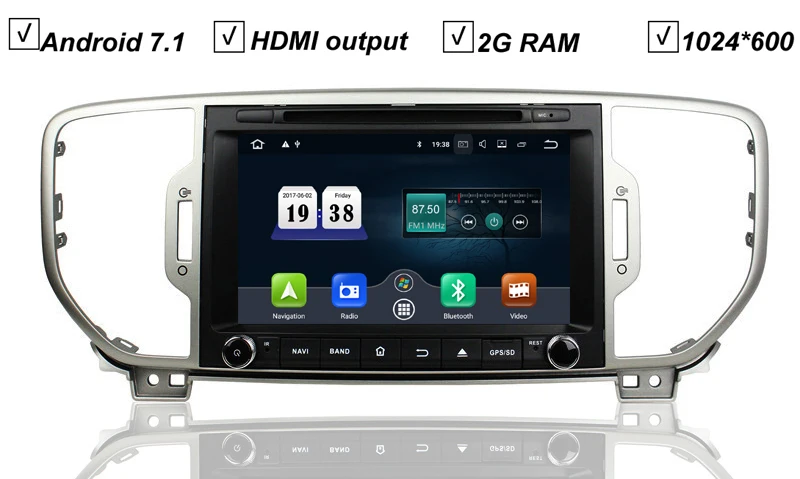 8 &quotавтомобильный DVD gps плеер Android 7 1 для KIA Sportage 2016 Sat навигационное Радио BT HDMI DAB + 2G