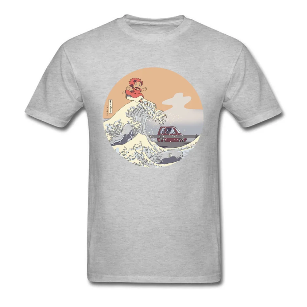 Футболка с морским принтом Ponyo On The Cliff, Мужская футболка, топы из хлопка с рисунком, новинка - Цвет: Серый