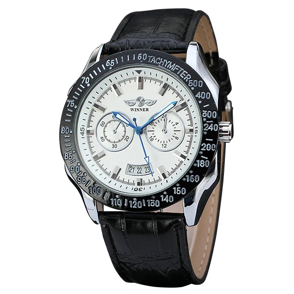 

T-WINNER 2018 Men Sport Automatic Mechanical Wristwatch Leather Band Date Display Aviator Design Cool Design Watch + BOX