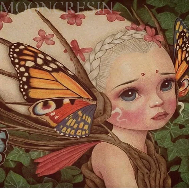 

5D Diy Diamond Painting Cross Stitch Cute Butterfly Elf 3D Diamond Embroidery Full Round Mosaic Decoration Resin Stickers Kits